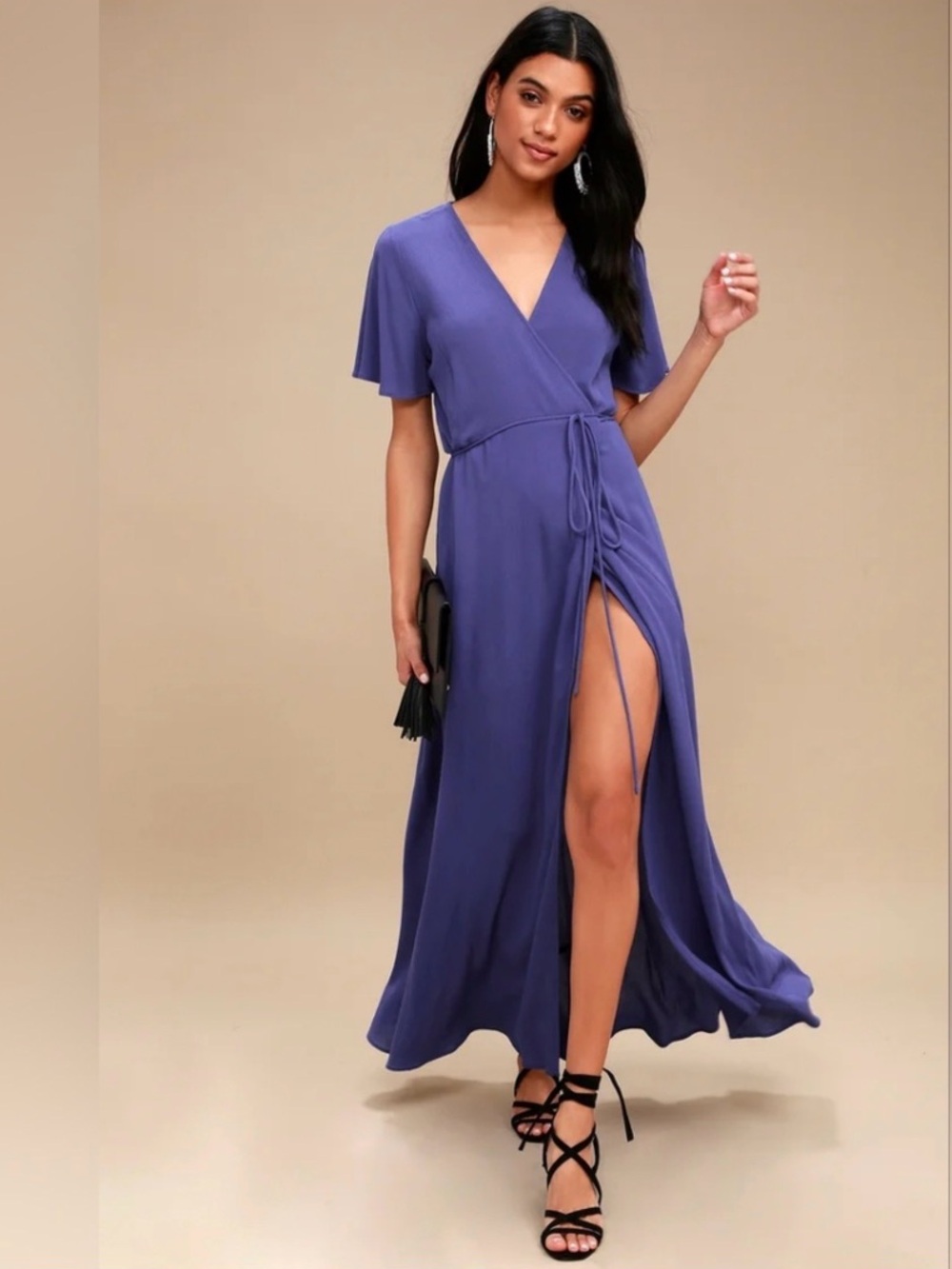 Lulu's Periwinkle Wrap Maxi Dress with Side Slit Size Medium